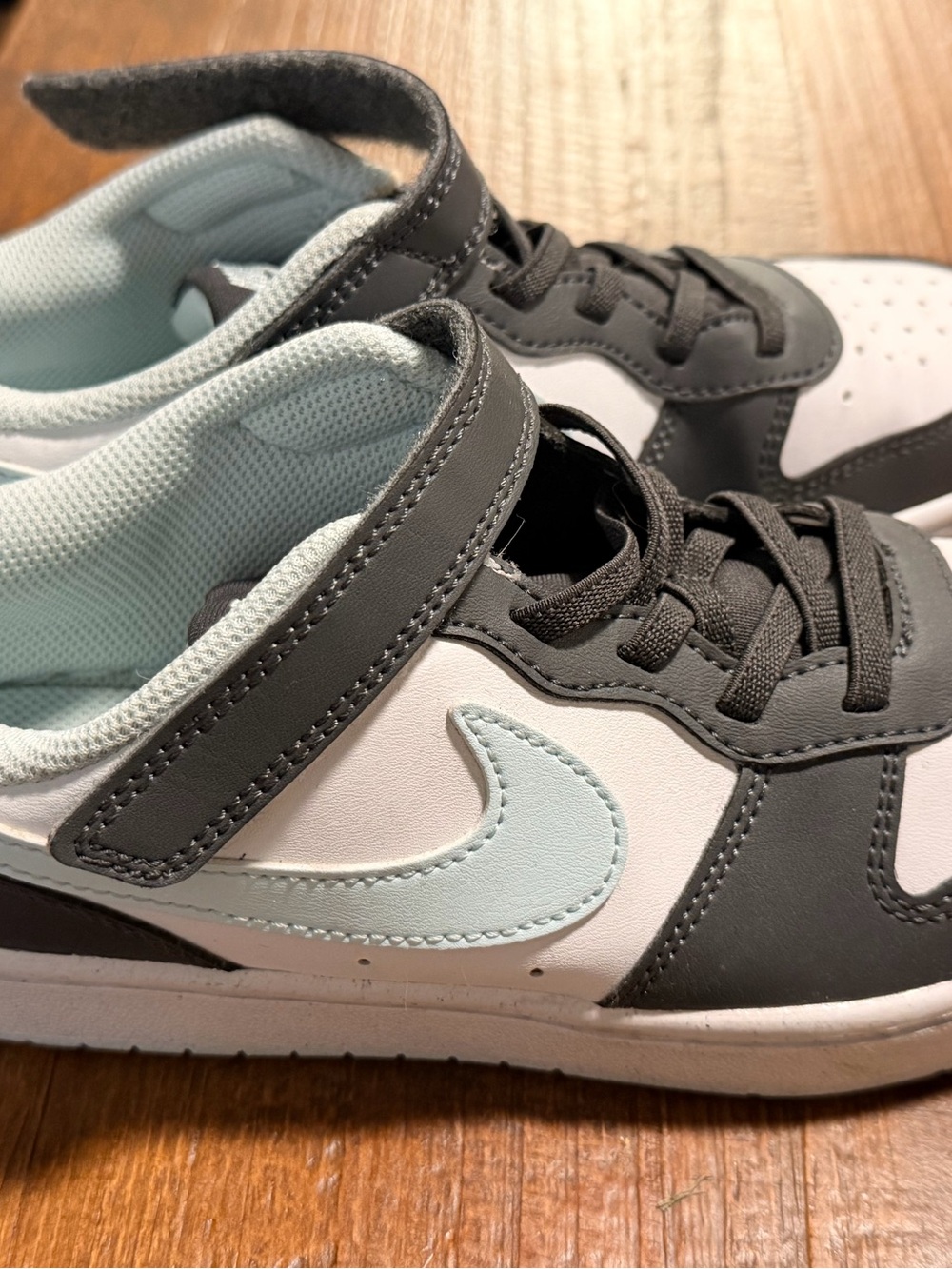 Kids NIKE Gray and Light Blue Athletic Sneakers with Hook-and-Loop Strap